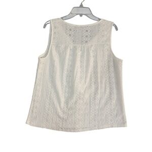 Cable & Gauge Eyelet Lace Tank Top Womens Large White Tassel Tie Split Neck Boho